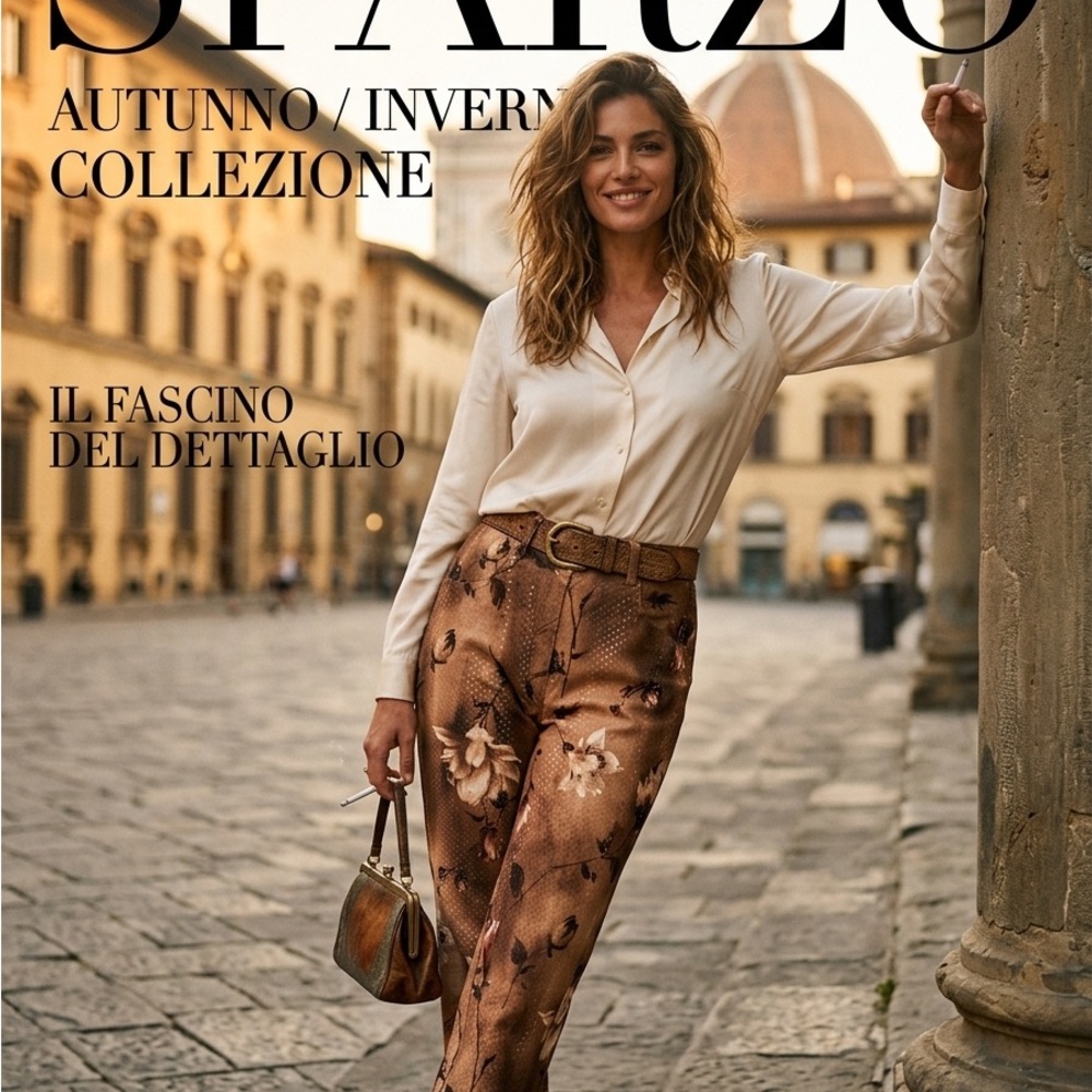 Italian Sfarzo Couture Jeans  High Fashion Floral Print Trousers in a Brown